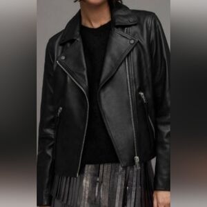 NWOT All Saints Dalby leather biker jacket, size 8, black